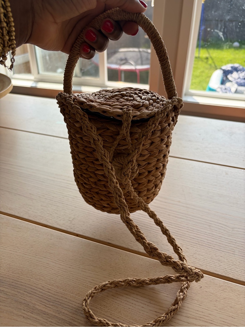 Zina Eva Woven Mini Bucket Bag in Natural Tan - Picture 2 of 5